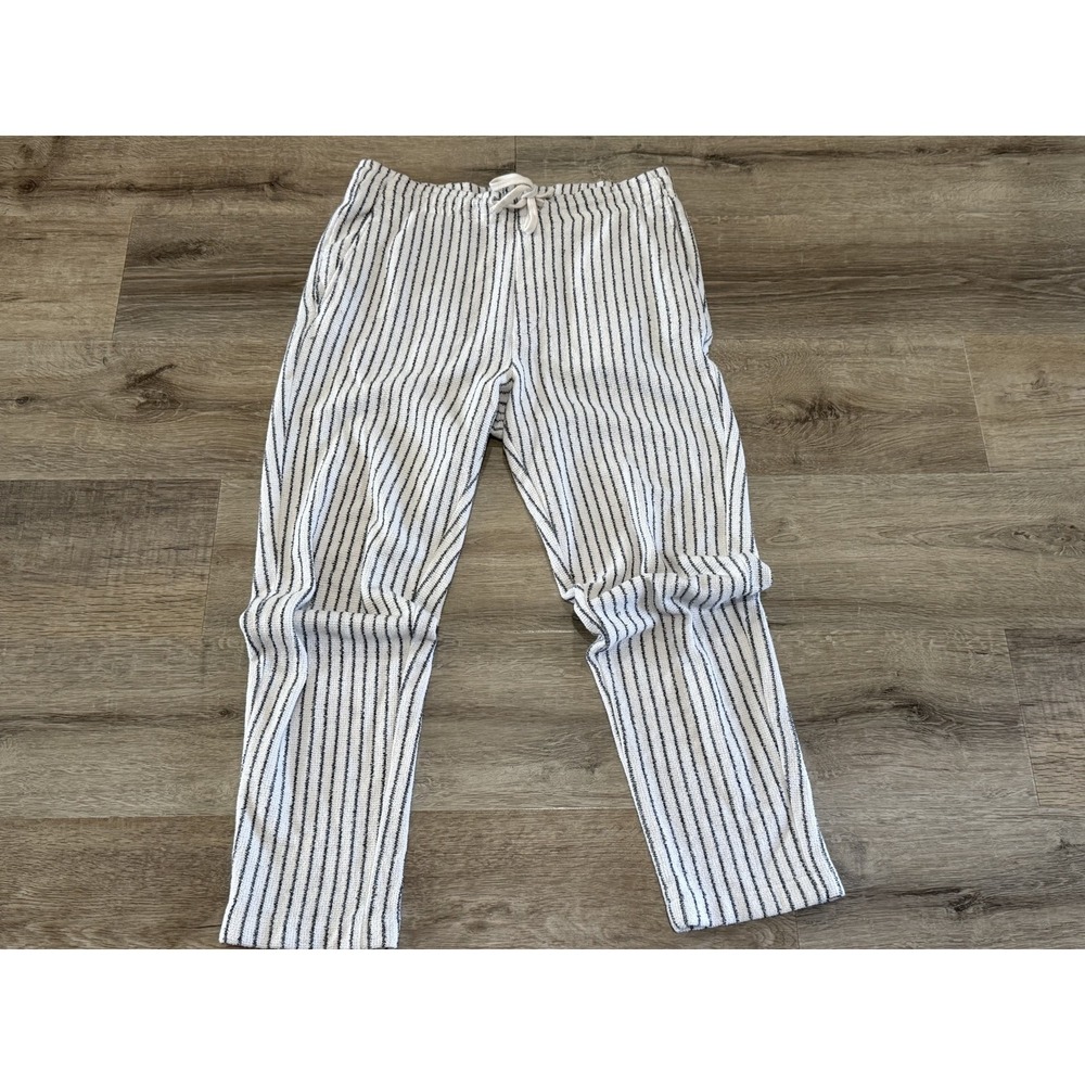 Zara Women Large White Black Striped Knit Joggers Drawstring Casual Pants